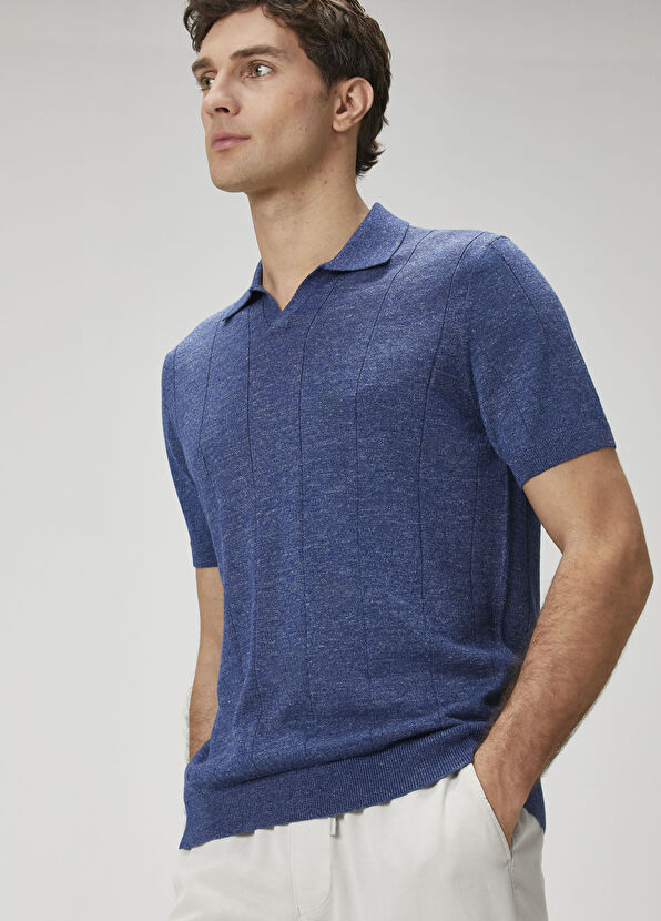Beymen Collection Indigo Kısa Kollu Keten Triko - 1