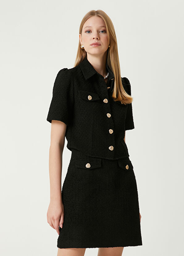 Beymen Club Siyah Gold Düğmeli Tweed Bluz - 1