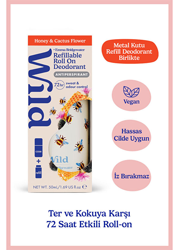 Wild Antiperspirant Emma Bridgewater Bee Roll-On Case + Honey&Cactus Refill Kadın Deodorant 50 ml  - 2