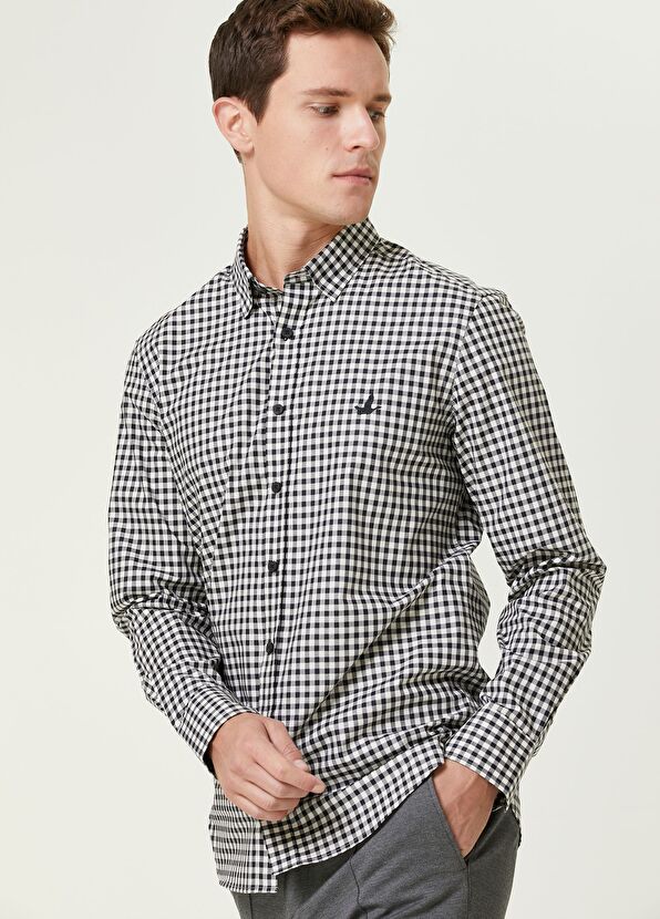 Beymen Club Slim Fit Mini Plaid Patterned Organic Cotton Shirt - 2