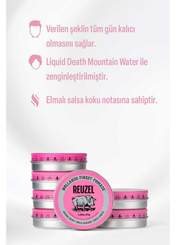 Reuzel Pink Pomade Water Soluble Hair Styling Pomade for All Hair Types 95 gr - 2