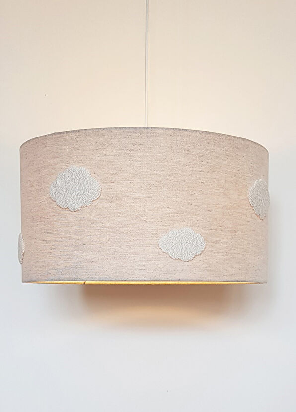 2 Stories Cloud Punch Embroidered Natural Linen Children's Room Lighting - 3