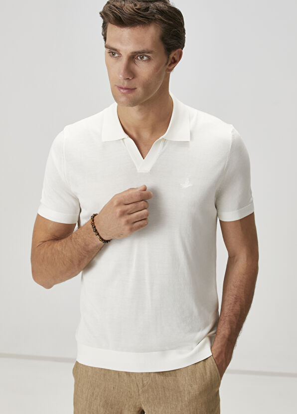 Beymen Club Off-White Short Sleeve Silk Polo Sweater - 4