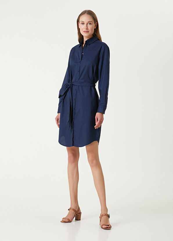 Lacivert Mini Gömlek Elbise - Görsel 5