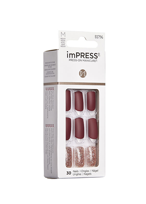 Impress Matte Burgundy Glitter Self-Adhesive Long Fake Nail - 2