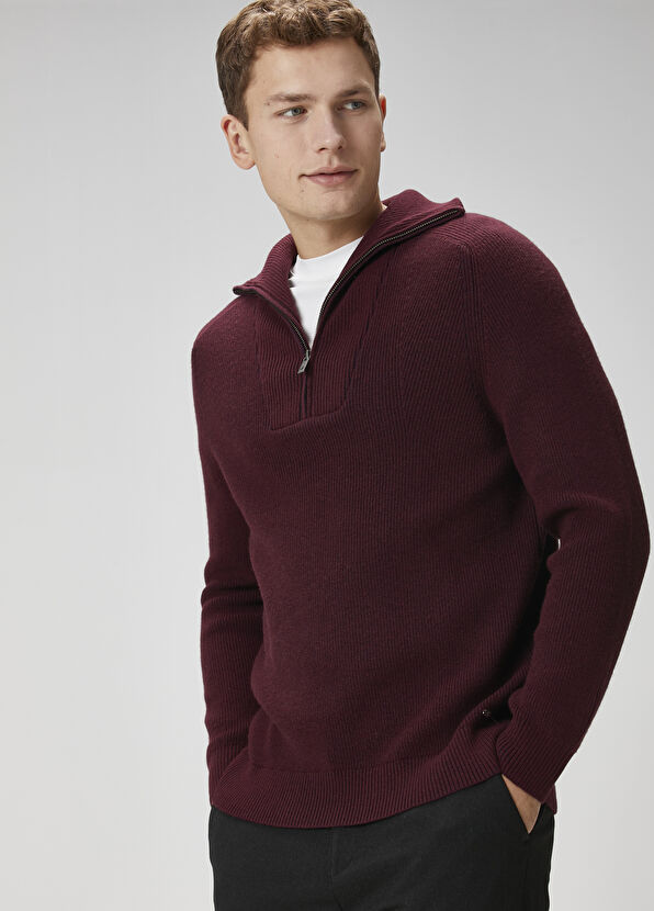 Beymen Club Plum Collar Zippered Wool Sweater - 2