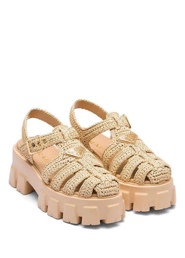 Prada Monolith Kroşe Kafes Model Sandalet - 2