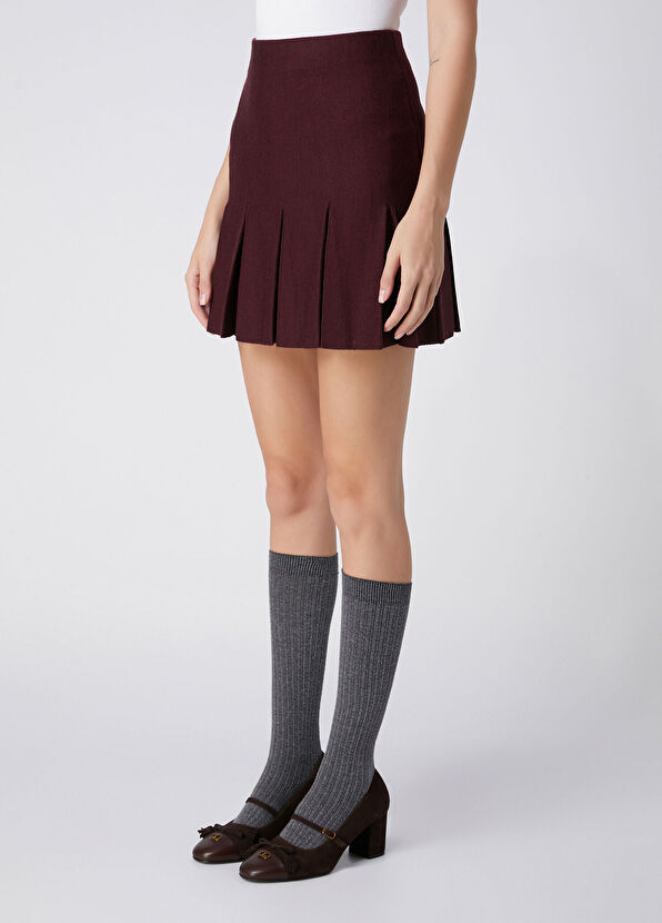 Beymen Club Bordo Pileli Mini Triko Etek - 4