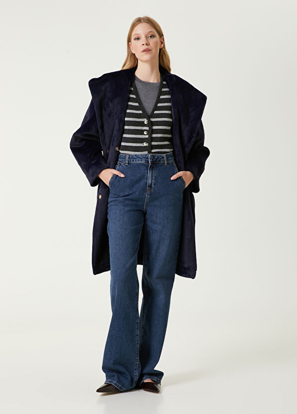 Beymen Club Navy Blue Hooded Faux Fur Coat - 3