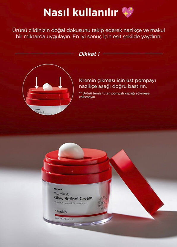 Hanskin Vitamin A Glow Retinol Cream Yaşlanma Karşıtı Ton Eşitleyici Aydınlatıcı Cilt Serumu 50 ml - 2