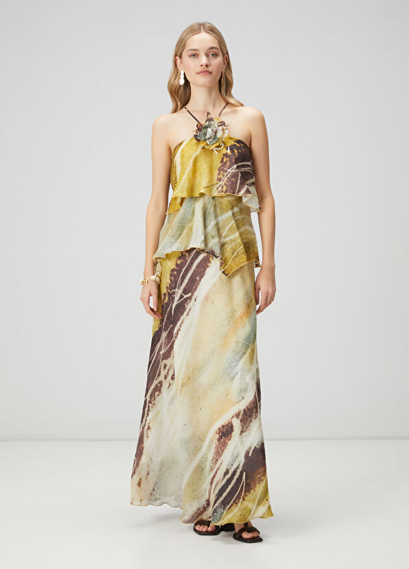 Beymen Club Neon Sarı Soyut Desenli Uzun Abiye Elbise - 3