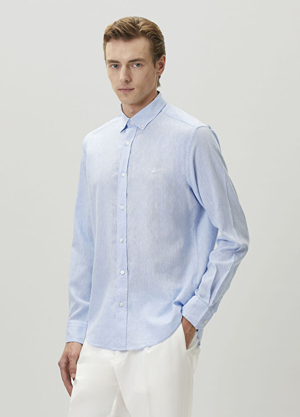 Beymen Club Comfort Fit Açık Mavi Keten Gömlek - 3