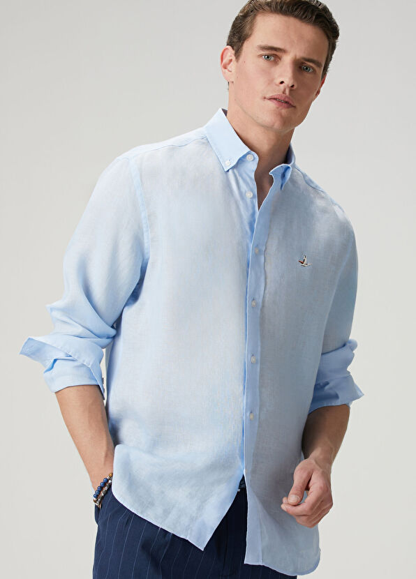 Beymen Club Comfort Fit Light Blue Linen Shirt - 3