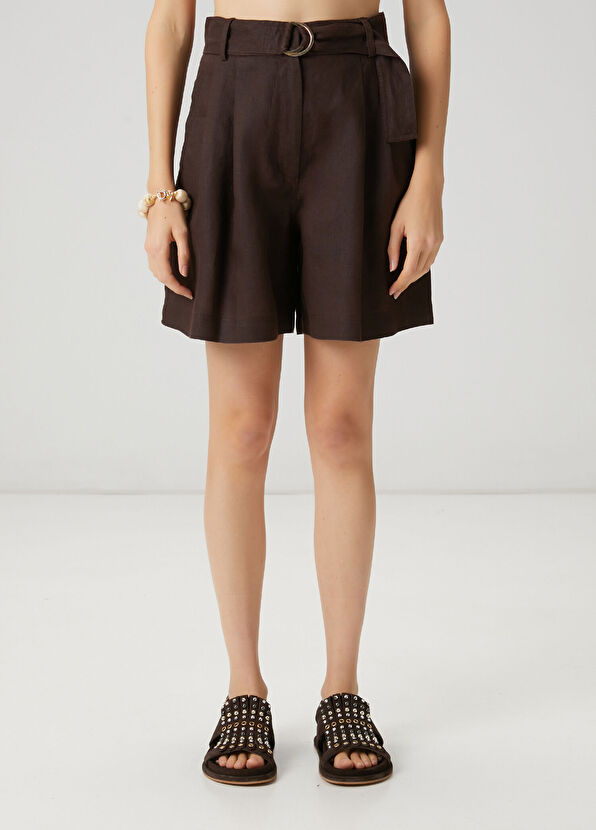 Beymen Club Kahverengi Pileli Rahat Kesim Keten Şort - 2