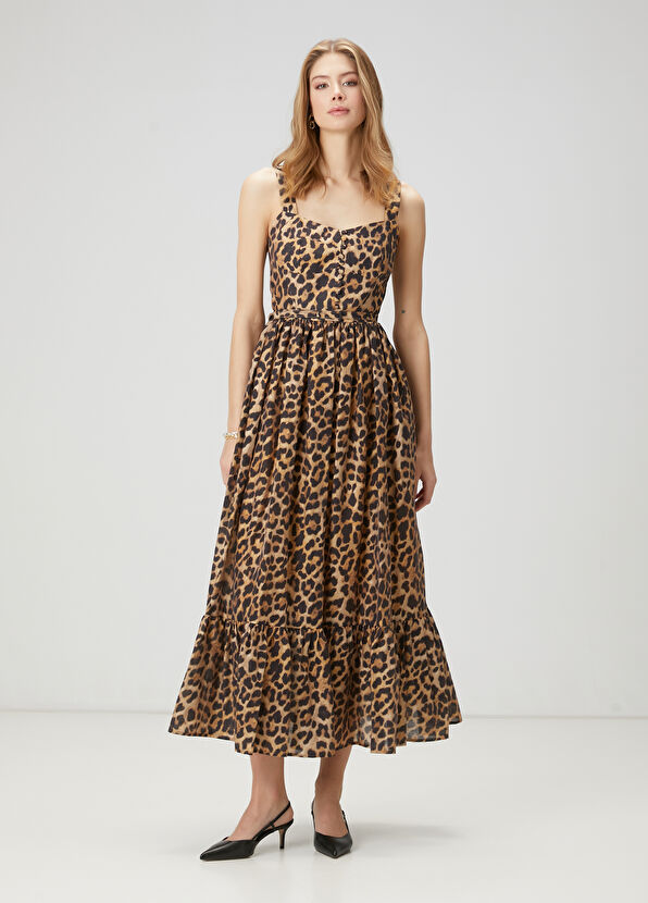Beymen Club Kahverengi Leopar Desenli Midi Elbise - 3