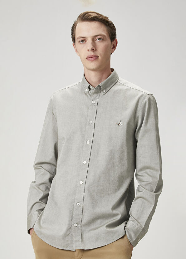 Beymen Club Slim Fit Açık Haki Oxford Gömlek - 3