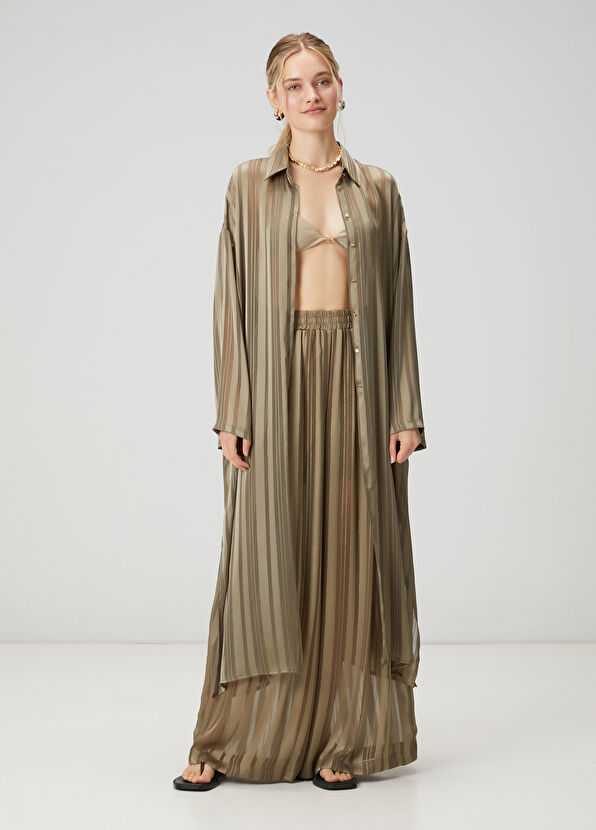 Beymen Club Khaki Striped Transparent Tunic - 1