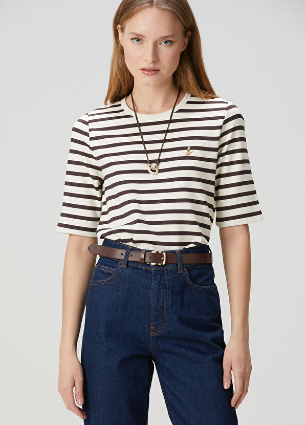 Beymen Club Beige Brown Striped T-Shirt - 1