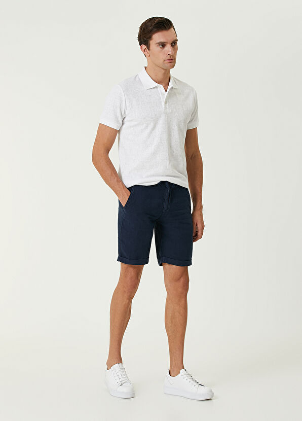 Beymen Club Regular Fit Lacivert Beli Kordonlu Keten Şort - 1