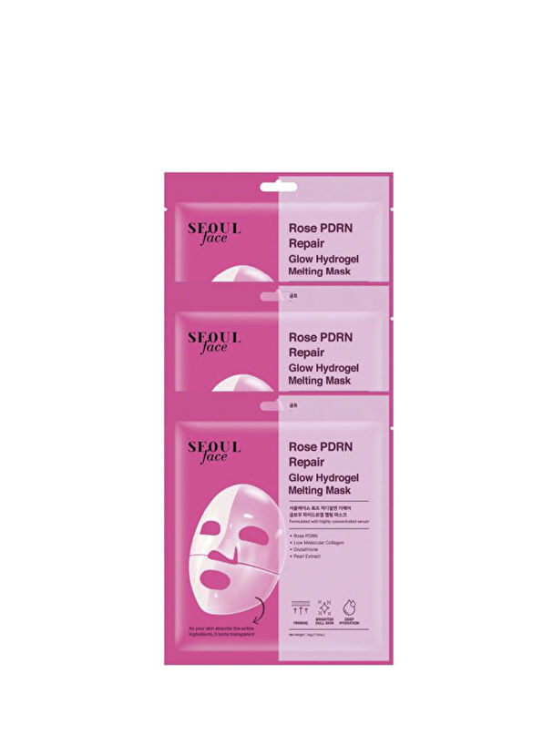 Dermal Seoul Face Rose PDRN Repair Glow Radiant Melting Hydrogel Hydrogel 3-Pack Paper Face Mask 34 gr - 1