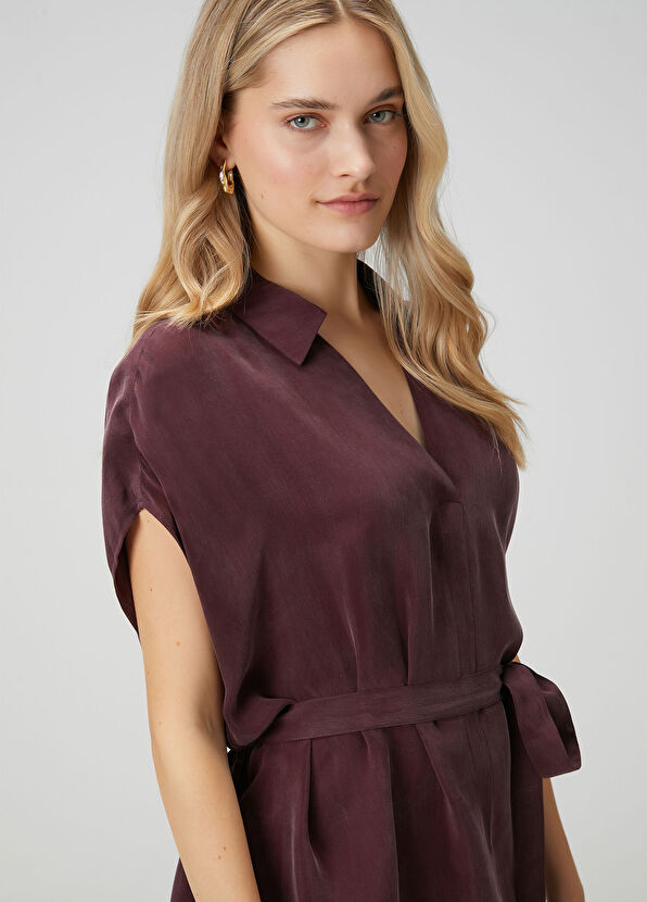 Beymen Club Bordo Cupro Mini Gömlek Elbise - 2