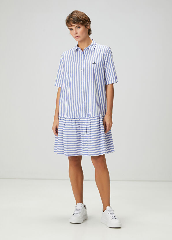 Beymen Club Blue White Striped Midi Shirt Dress - 1