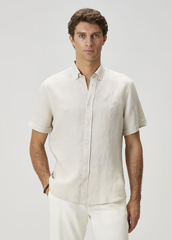 Beymen Club Comfort Fit Taş Kısa Kollu Keten Gömlek - 2