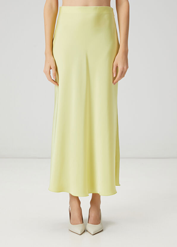 Beymen Club Neon Yellow Maxi A-Line Satin Skirt - 2