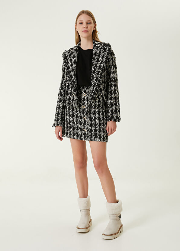 Beymen Club Siyah Kazayağı Desenli Kruvaze Tweed Ceket - 3