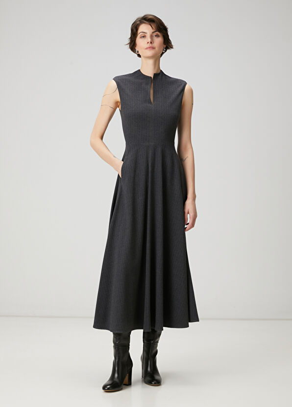 Beymen Club Grey Striped Midi Dress - 1