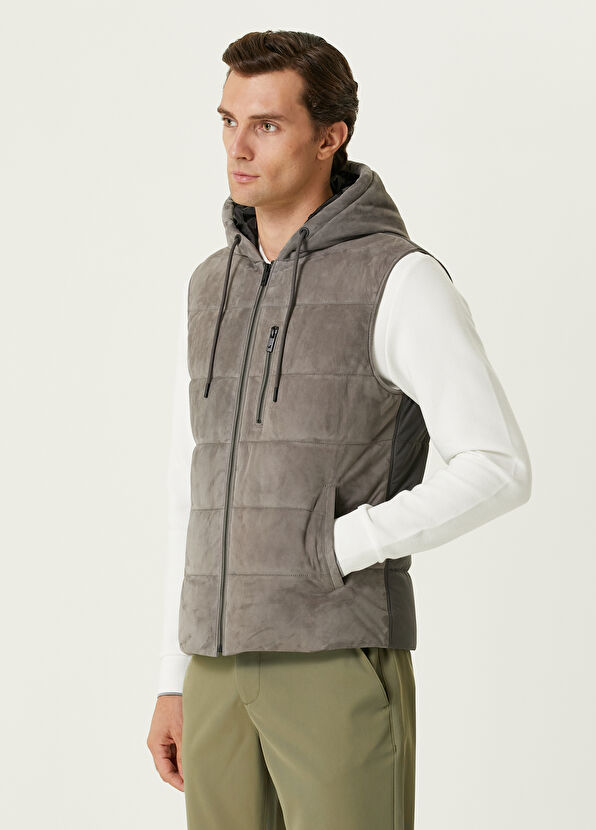 Beymen Club Antrasit Kapüşonlu Deri Yelek - 4