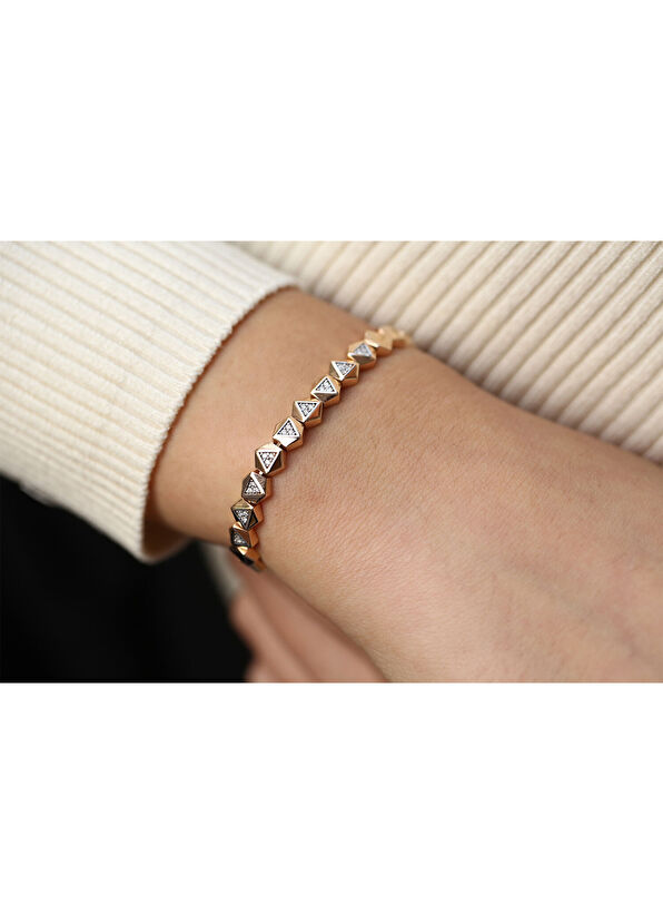 Reis Kuyumculuk Pars Bagel Brown 14 Ayar Kadın Pırlanta Bilezik - 4