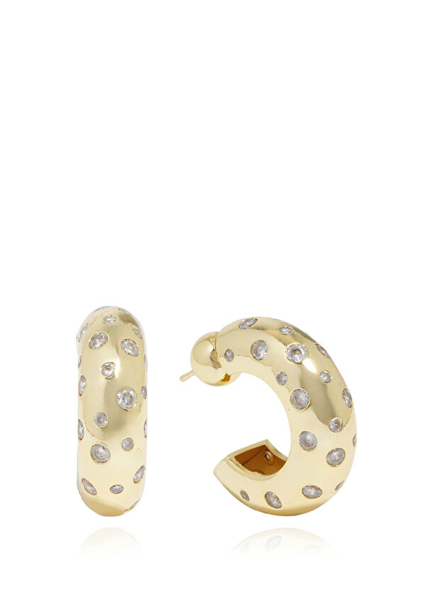 Beymen Club Gold Zircon Stones C-Shaped Women's Earrings - 1