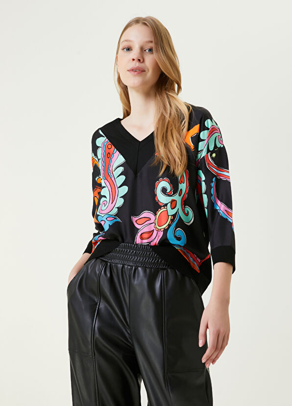 Beymen Club Siyah Şal Desenli İpek Kazak - 1