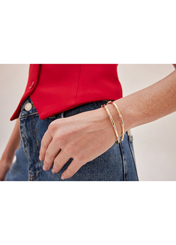 Reis Kuyumculuk Insula Bone Pırlanta Taşlı 14 Ayar Sarı Altın Kadın Bileklik - 3