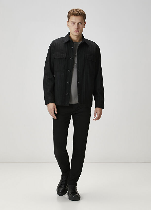 Beymen Club Siyah Çizgi Desenli Yün Dış Gömlek - 3