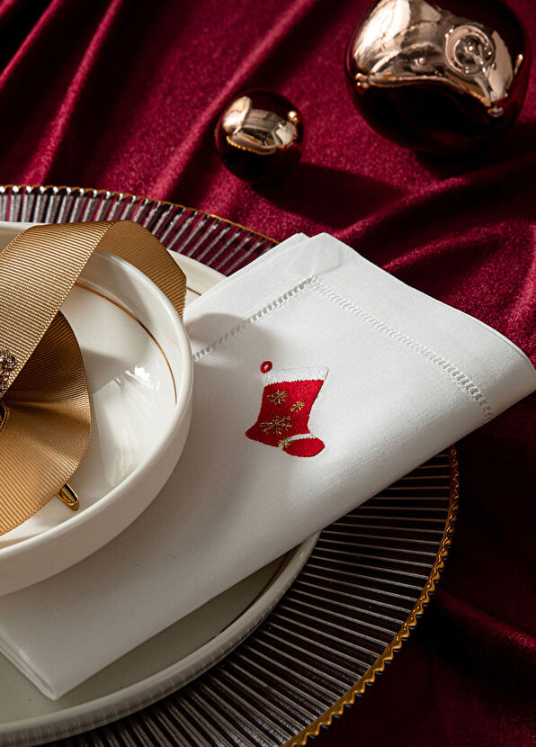 Chakra Vitalia White Cotton Embroidered Service Napkin 40 x 40 cm - 2