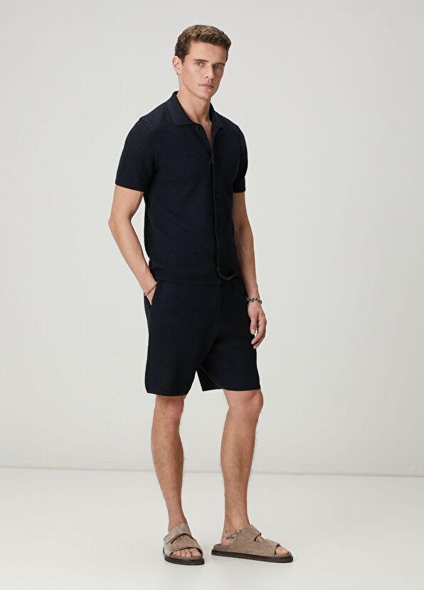 Beymen Club Navy Blue Waffle Textured Knit Shorts - 1