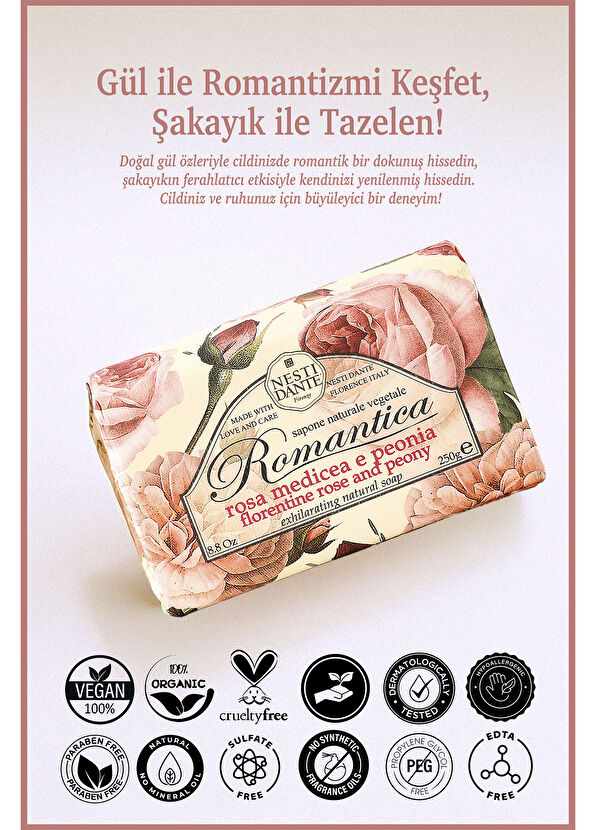 Nesti Dante Romantica Florentine Rose and Peony Gül ve Şakayık Özlü Vegan Bakım Kalıp Sabun 250 gr - 2