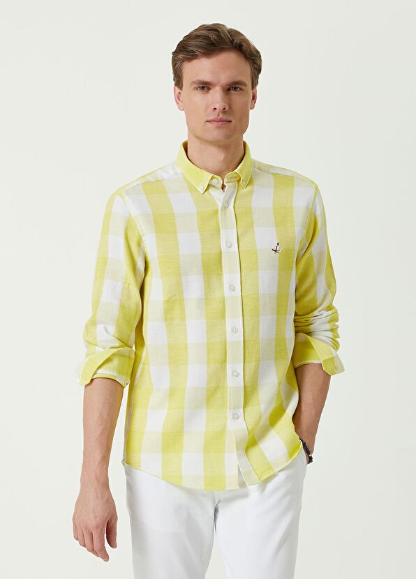 Beymen Club Comfort Fit Sarı Ekoseli Petek Dokulu Gömlek - 1