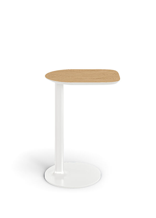 Borbo Como Natural Wood Veneer Side Table with White Metal Legs - 1