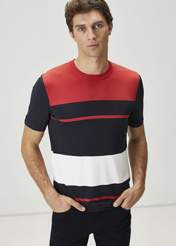 Beymen Club Lacivert Colorblocked Kısa Kollu Kazak - 1