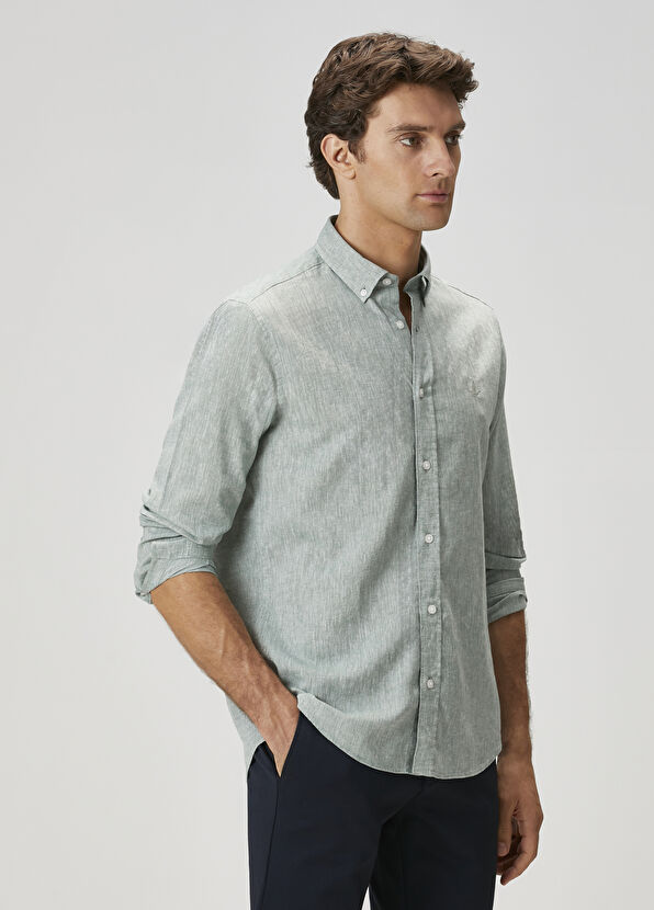 Beymen Club Comfort Fit Su Yeşili Keten Gömlek - 2