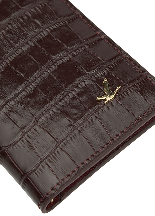 Beymen Club Burgundy Crocodile Textured Women's Leather Wallet - 4