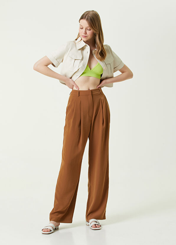 Beymen Club Kahverengi Çift Pilili Krep Palazzo Pantolon - 2