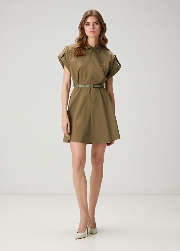 Beymen Club Khaki Belted Mini Dress - 3