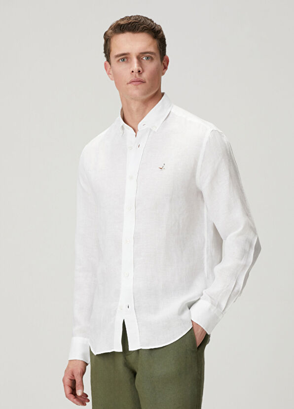 Beymen Club White Comfort Fit Linen Shirt - 1