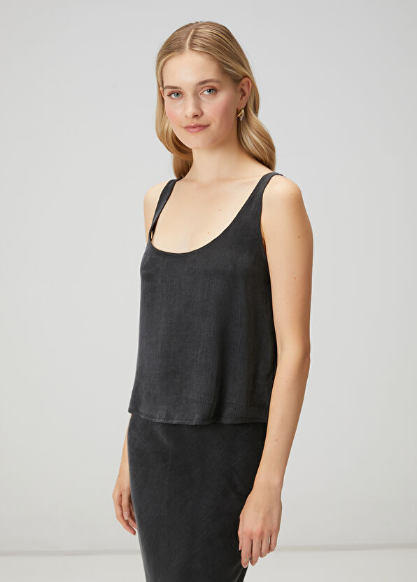 Beymen Club Antrasit Cupro Kolsuz Bluz - 1