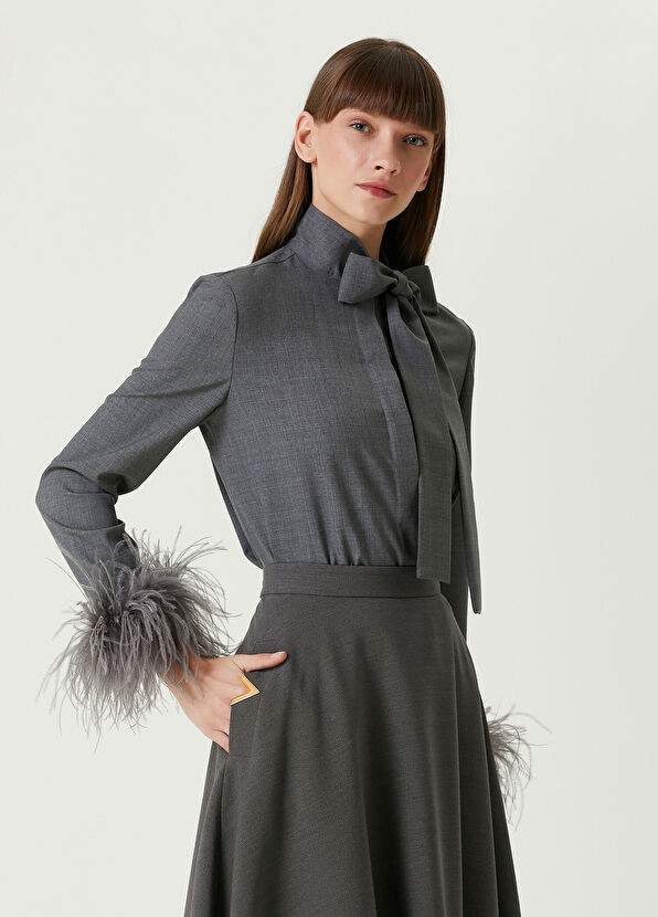 Valentino Gri Peluş Detaylı Yün Gömlek - 1