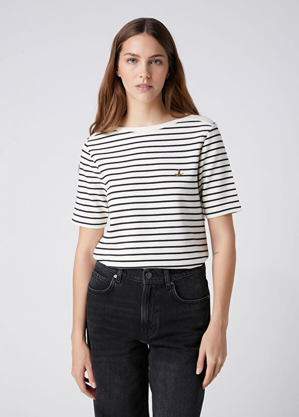 Beymen Club Navy Blue Ecru Stripe T-Shirt - 4